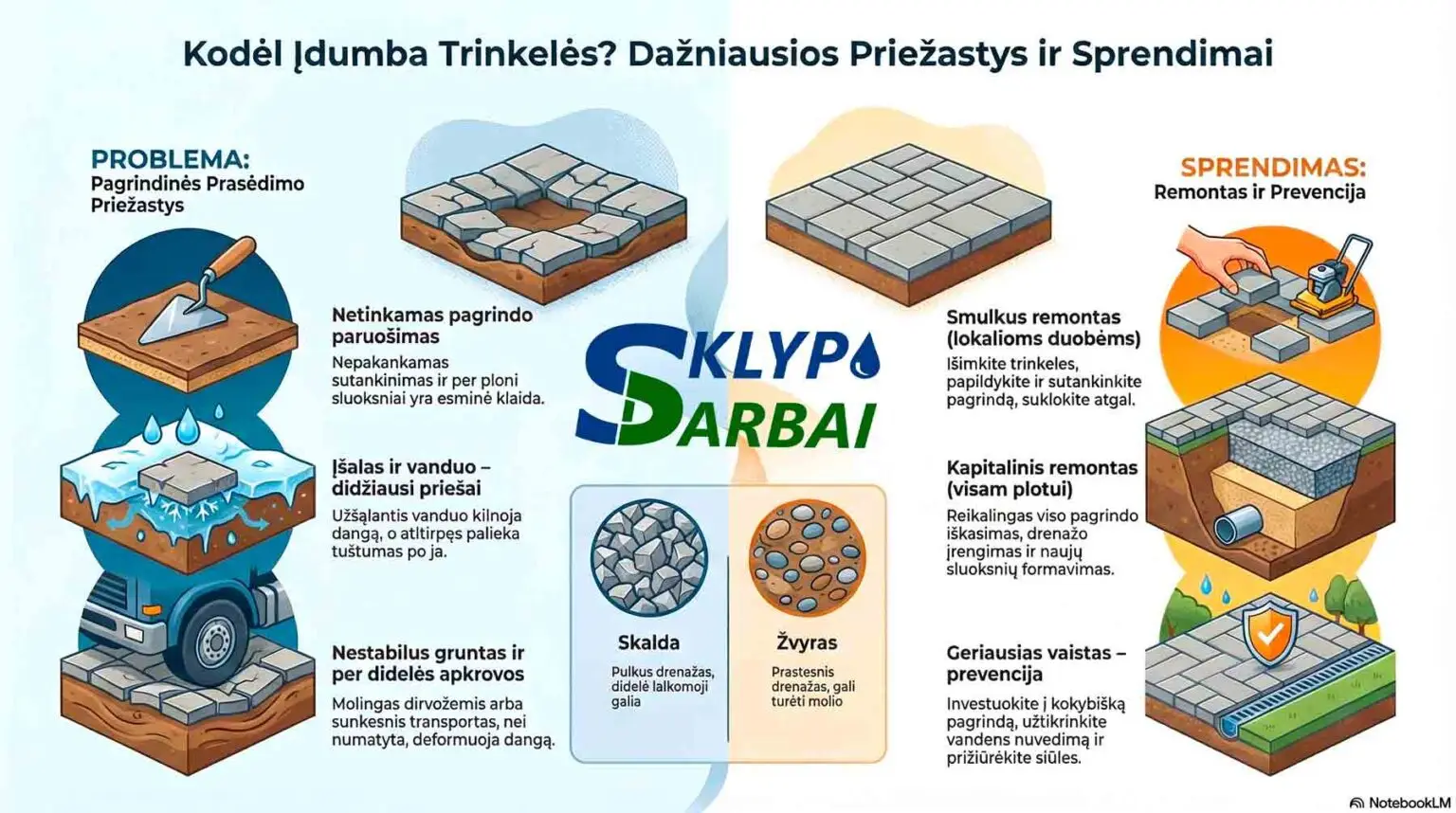 pagrindinės priežastys, kodėl trinkelės prasėda,