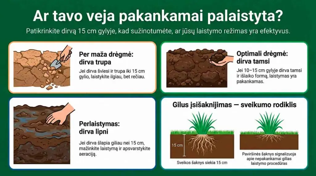 Kaip interpretuoti rezultatus — kaip žinoti ar veja palaistyta