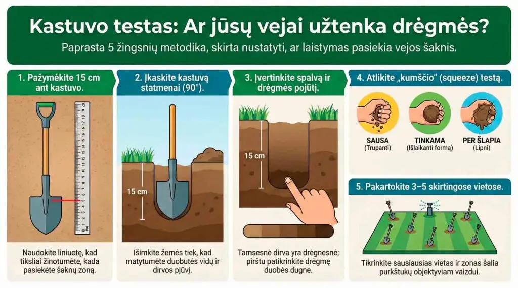 Žingsnis po žingsnio metodika: kastuvo testas drėgmei (praktinis vadovas)