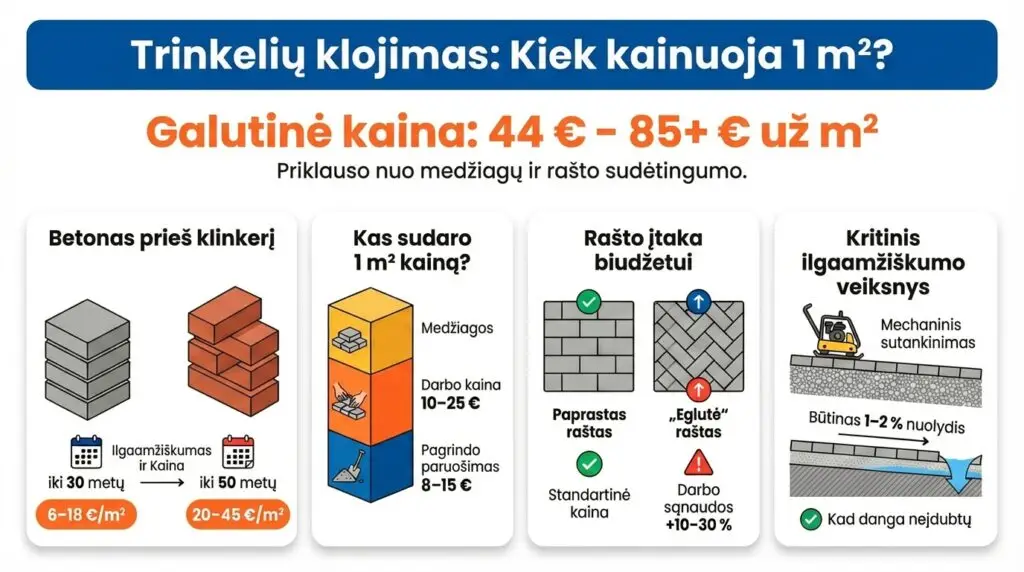 Išvados ir rekomendacijos trinkelių klojimo kaina