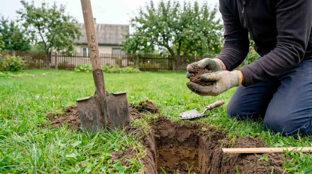 Drėgmės gylio tikrinimas vejoje