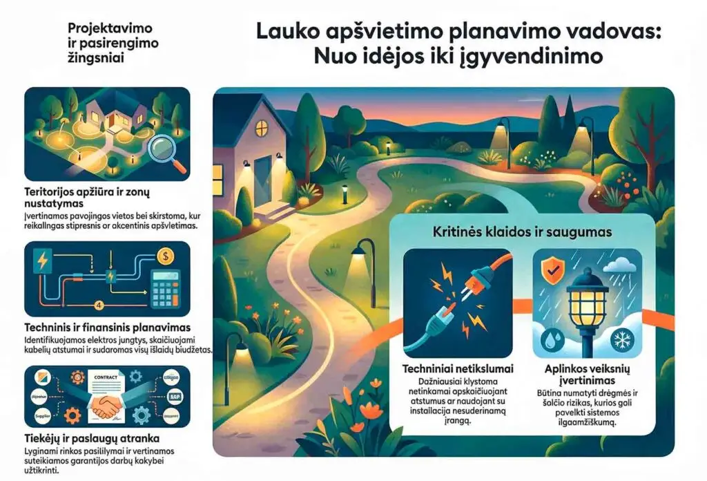 Kaip suplanuoti lauko apšvietimo įrengimą: žingsnis po žingsnio